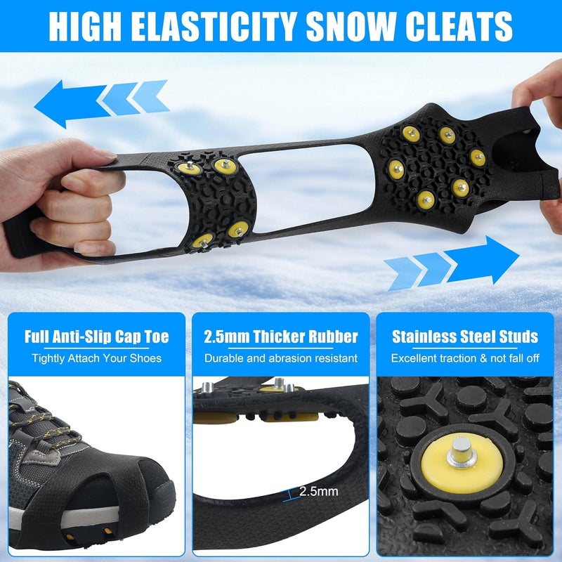 VATEICO Ice Snow Cleats for Shoes Boots Non Slip Ice Cleats Overshoe for Walking on Snow and Ice Rubber Crampons with 10-Stud Ice Rubber Cleats Slip-on Stretch Footwear - Image 3